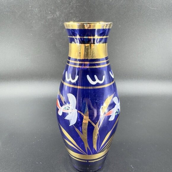 Vintage Bohemian Art Glass Vase Vessel With Hand Painted Flowers Czech Vase VTG - Picture 12 of 12